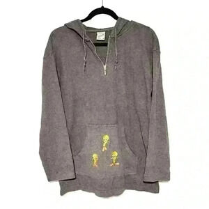Warner Bros Tweety Bird Vintage Triple Tweety Hoodie Gray 90s Cartoon Adult M